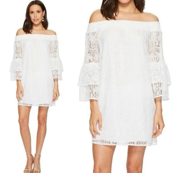 Lilly‎ Pulitzer Tobyn Tunic White Dress Off Shoulder Lace Boho Dress Fairy Small - Picture 2 of 8